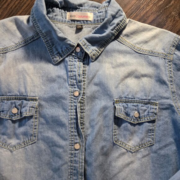 AVA COSTUME 100% Cotton Blue Chambray Western Style Tunic Shirt NWOT/SIZE XXL - Picture 4 of 5